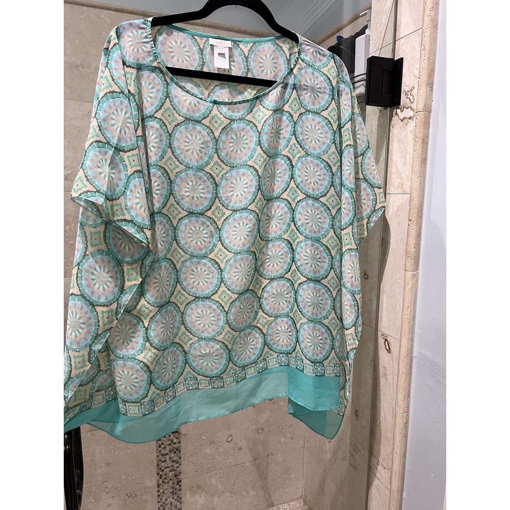 Talbots Multicolor Paisley Sheer Dolman Sleeve Kimono Blouse Teal Green S/M